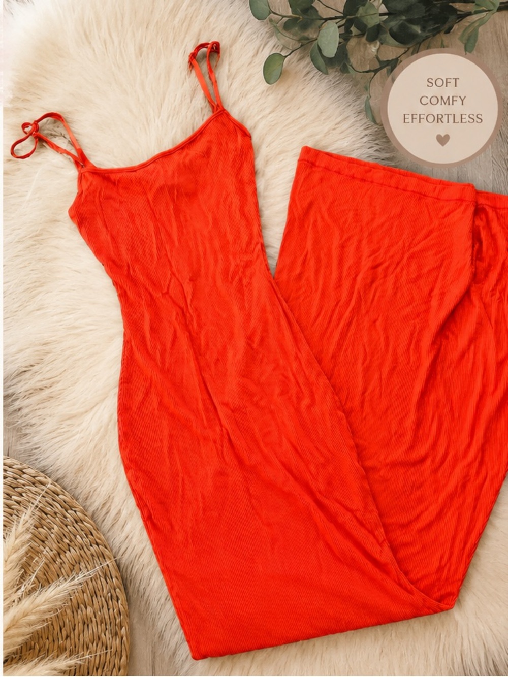 SKIMS Orange Maxi Dress — Ribbed Slip Style